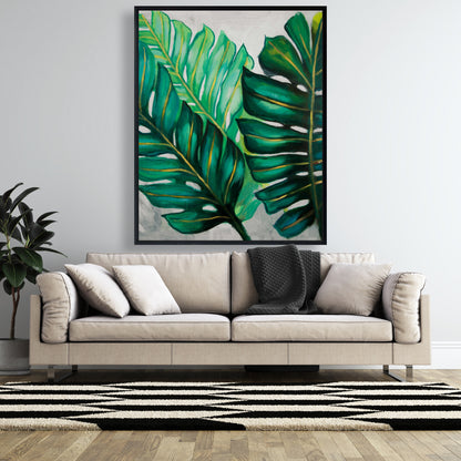 Exotic Floral & Botanical Canvas - Three Big Plant Leaves Decor