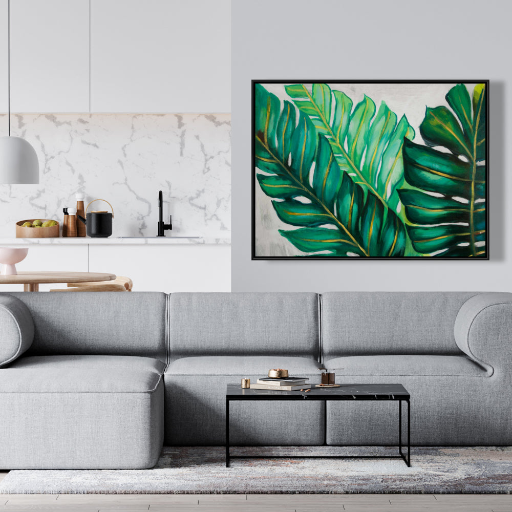 Exotic Floral & Botanical Canvas - Three Big Plant Leaves Decor