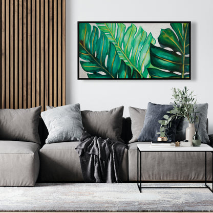 Exotic Floral & Botanical Canvas - Three Big Plant Leaves Decor