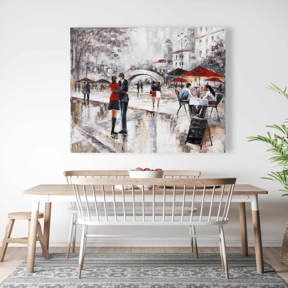 Gray Contemporary Canvas - Young Couple Hugging Street Art Decor
