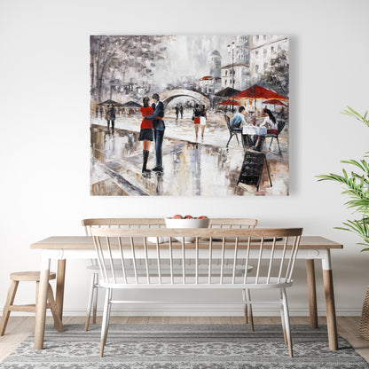 Gray Contemporary Canvas - Young Couple Hugging Street Art Decor