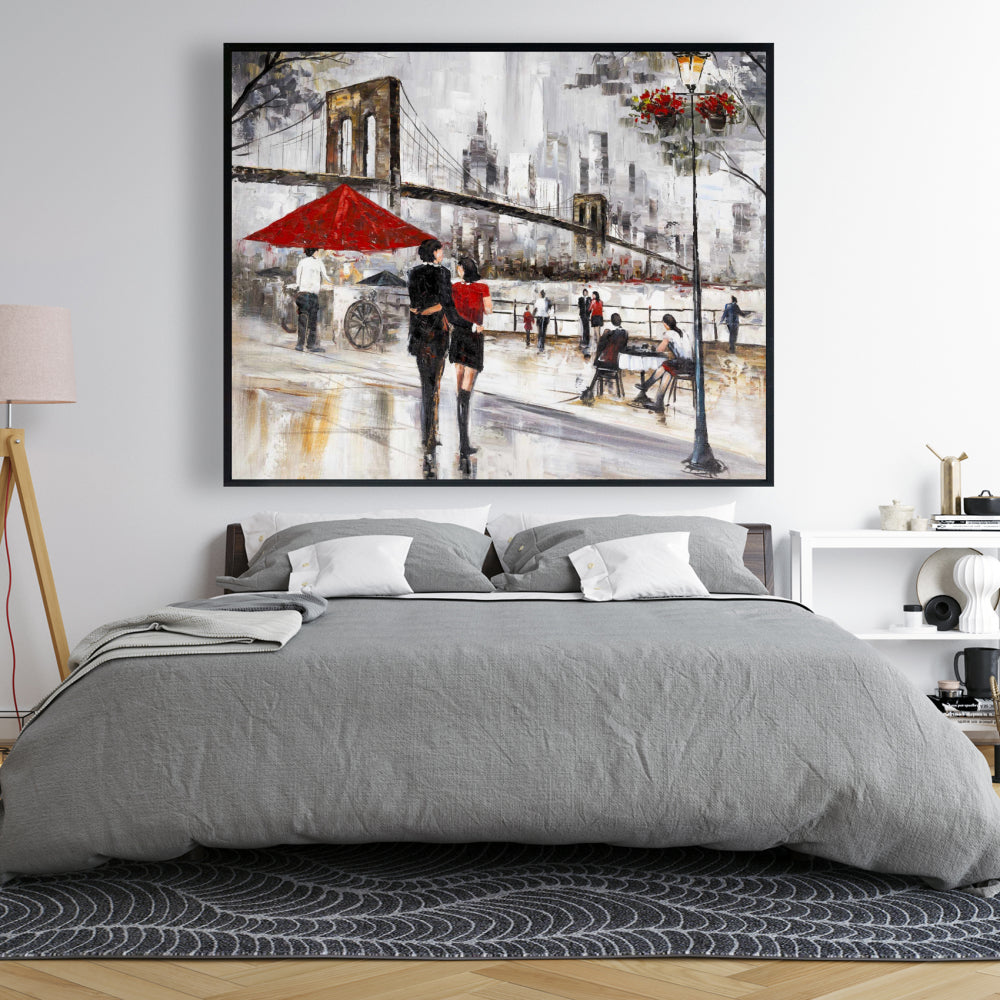Couple à New York - Décoration sur toile encadrée marron pour chambre à coucher