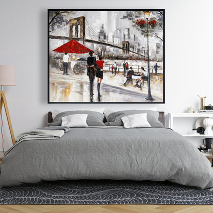 Couple à New York - Décoration sur toile encadrée marron pour chambre à coucher