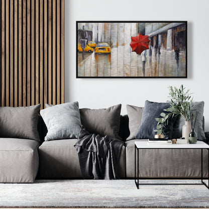 Red Umbrella Street Canvas - Contemporary Bedroom Wall Art