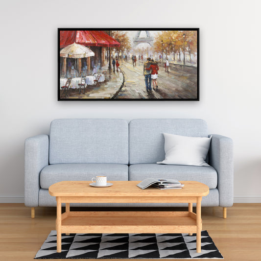 Toile encadrée « Couple marchant dans une rue parisienne » | Décoration d'intérieur