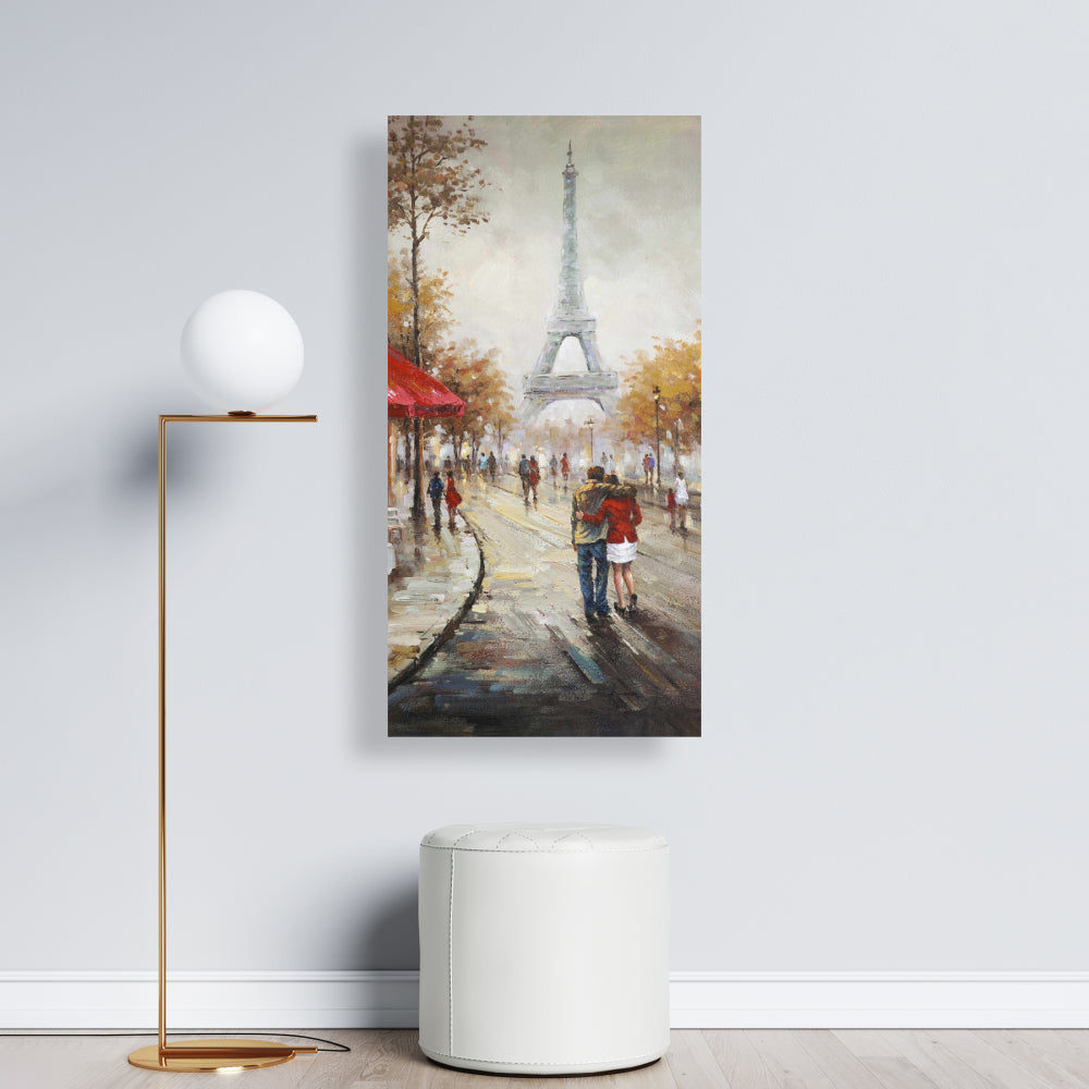 Couple Walking in Paris Street Canvas - Brown Modern Home Decor
