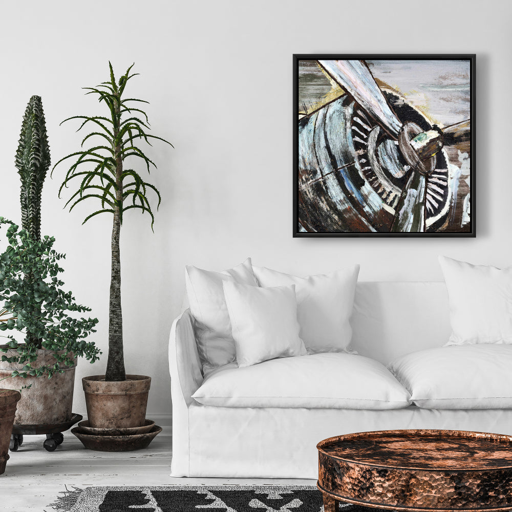Toile encadrée marron pour salon | Décoration d'hélice d'avion