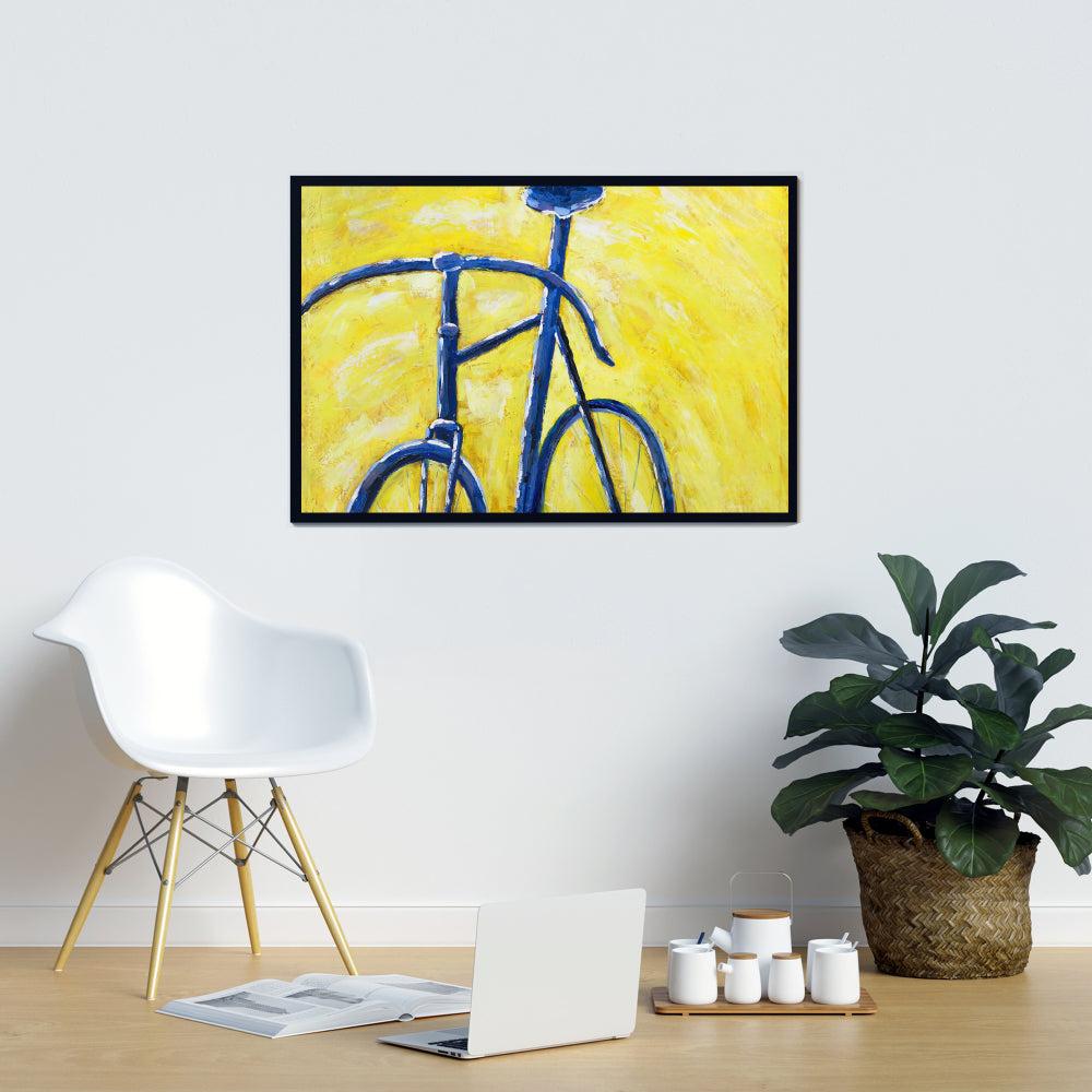 Blue Bike on Yellow Canvas | Contemporary Bedroom Wall Art