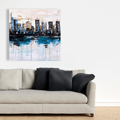 Abstract City Reflection Blue Canvas - Bedroom Home Decor