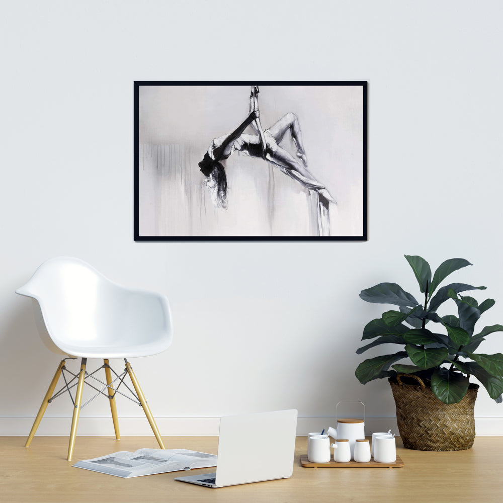 Toile de danseuse sur contorsion aérienne | Décoration d'intérieur encadrée blanche