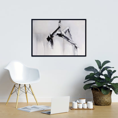 Toile de danseuse sur contorsion aérienne | Décoration d'intérieur encadrée blanche
