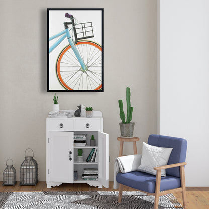 Vélo orange et bleu | Décoration de chambre à coucher sur toile encadrée