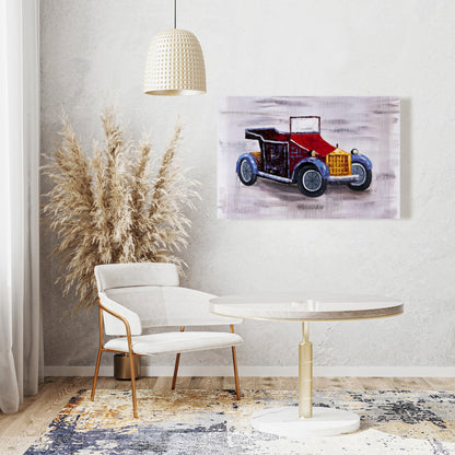 Toile de voiture jouet vintage - Décoration murale pour chambre à coucher
