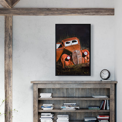 Humpy Old Car by Night Framed Canvas - Bedroom Home Decor