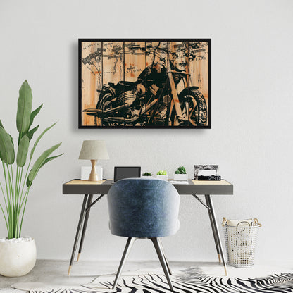 Moto sur toile de fond bois | Décoration d'intérieur pour homme