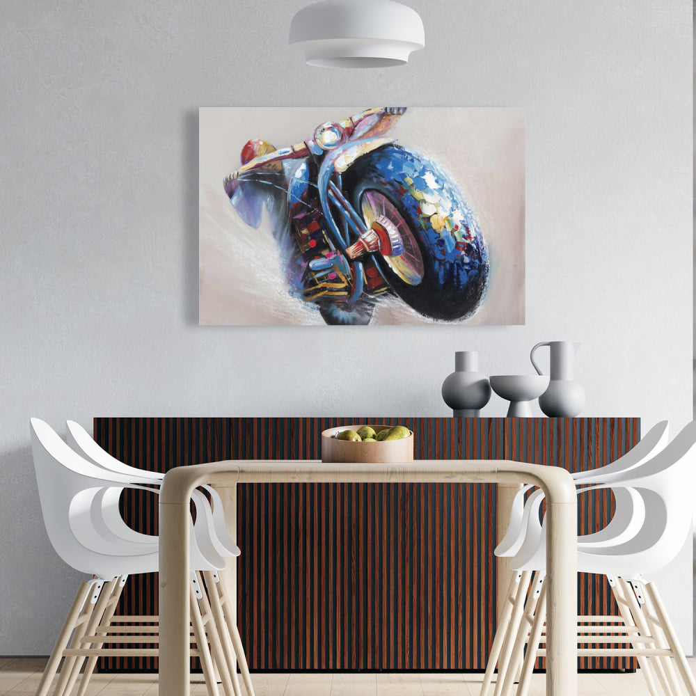 Transportation Blue Motorcycle Canvas - Motorcycle in Jump Decor