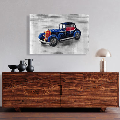 Vintage Blue Toy Car Canvas | Home Decor | Transportation Art