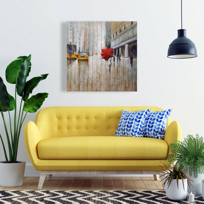 Toile « Rue des parapluies rouges » – Décoration murale contemporaine pour chambre à coucher