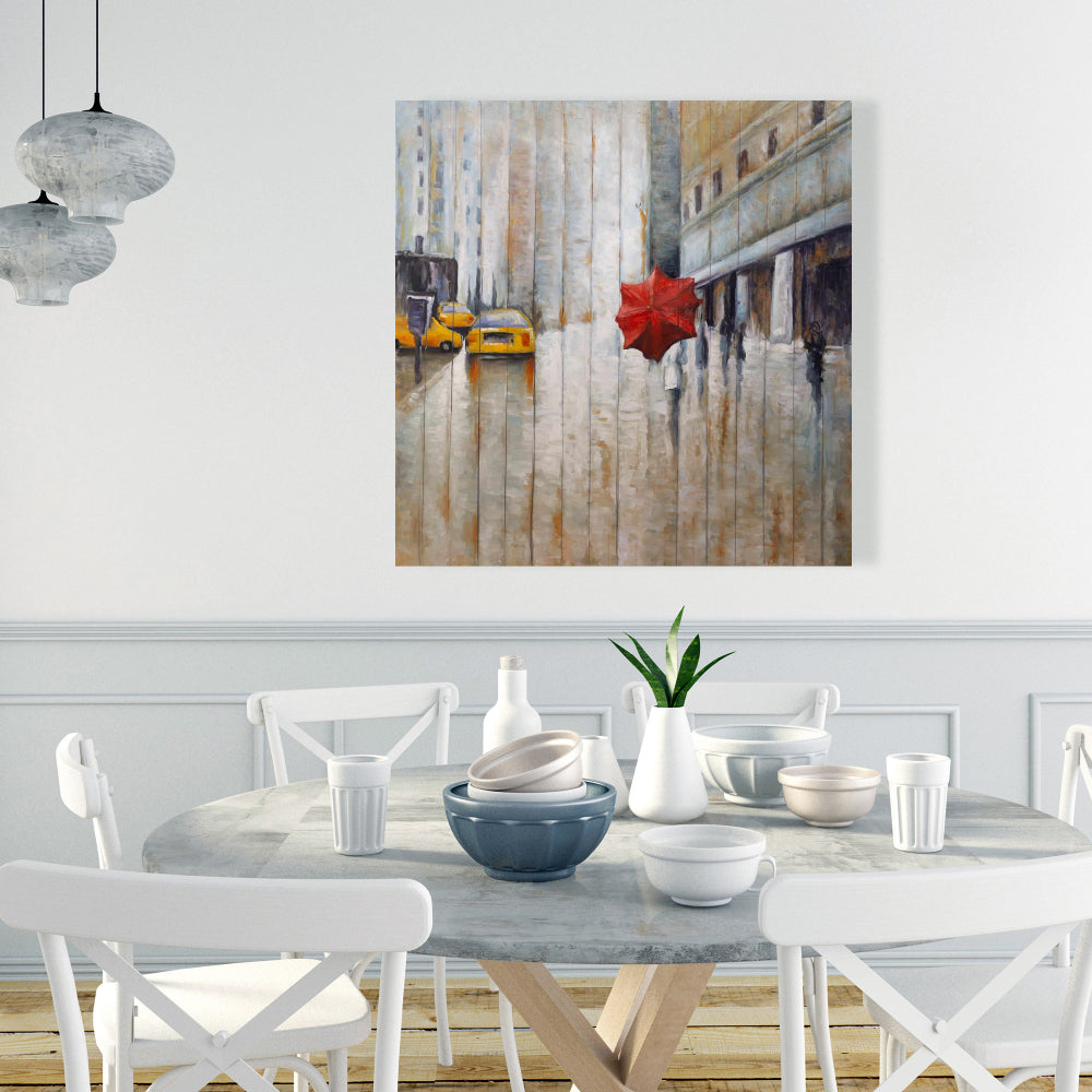 Red Umbrella Street Canvas | Bedroom Wall Art | Home Decor