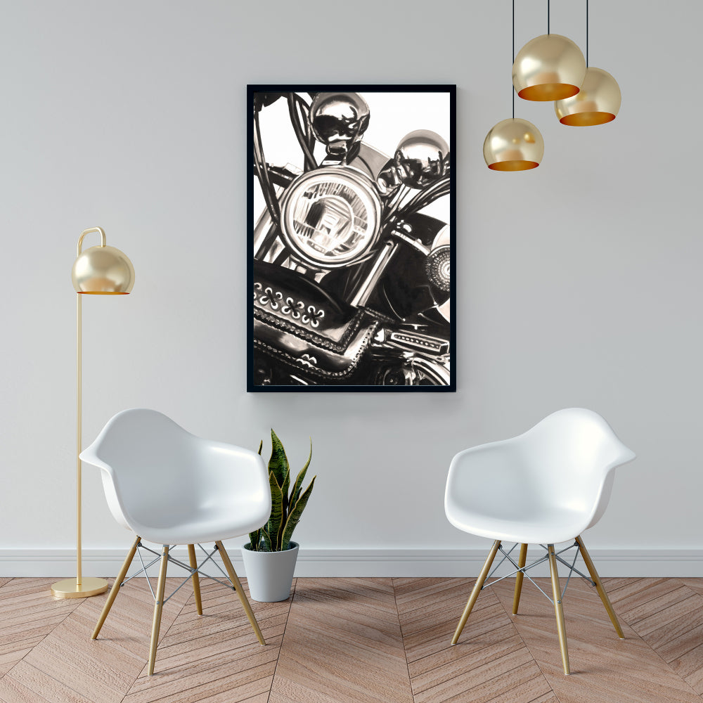 Realistic Sepia Motorcycle Canvas | Man Cave Industrial Decor