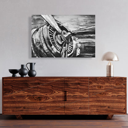 Vintage Airplane Propeller Gray Canvas - Home Decor Art