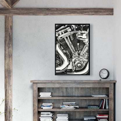 Motorcycle Mechanism Canvas | White Framed Art for Home Decor