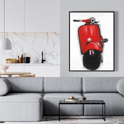 Red Italian Scooter Canvas | Black Frame Home Decor Art