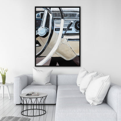 Tableau de bord de voiture des années 1950 sur toile grise | Décoration murale