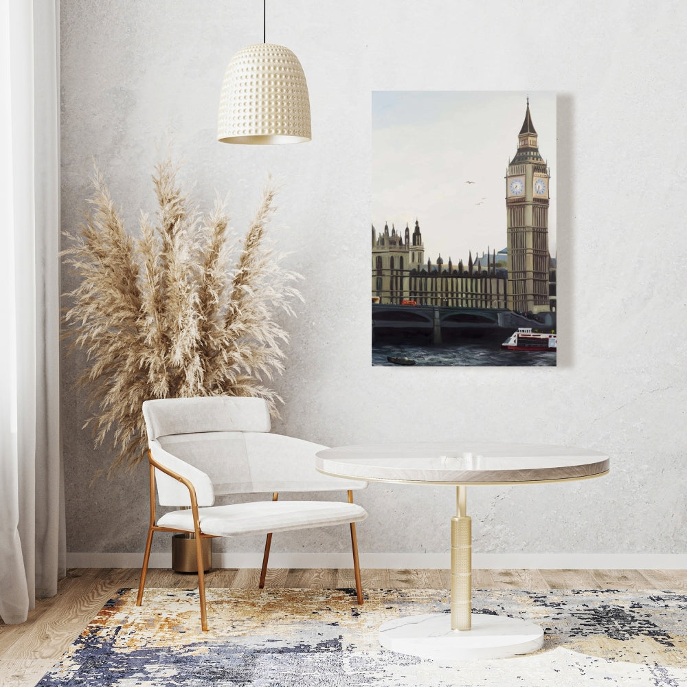 Modern Gray Canvas - Big Ben Clock Tower London Wall Art