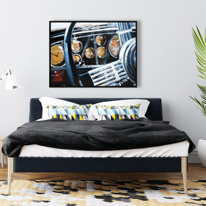 Vintage Car Interior Framed Canvas | Blue Bedroom Decor