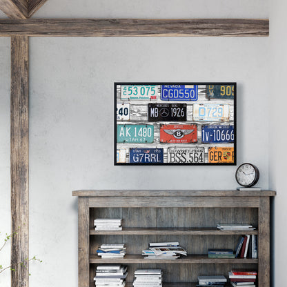 Vintage Plates Registration Canvas | Blue Framed Home Decor