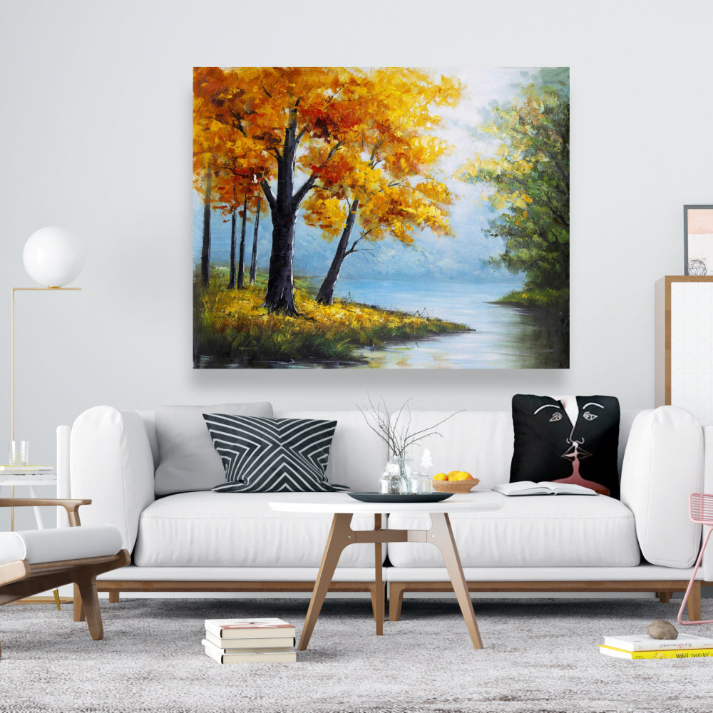 Trees by the Lake Canvas - Landscapes Bedroom Decor Wall Art