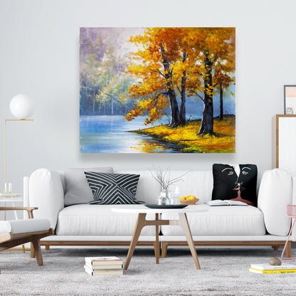 Two Trees by the Lake Canvas | Bedroom Wall Art Decor
