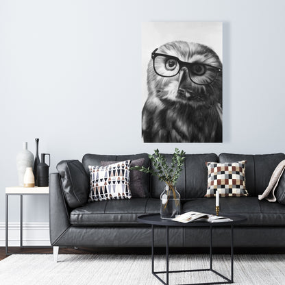 Monochrome White Owl Canvas | Northern Saw-Whet Home Decor