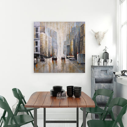 Cars in the Morning Rain Canvas - Brown Bedroom Wall Art Decor