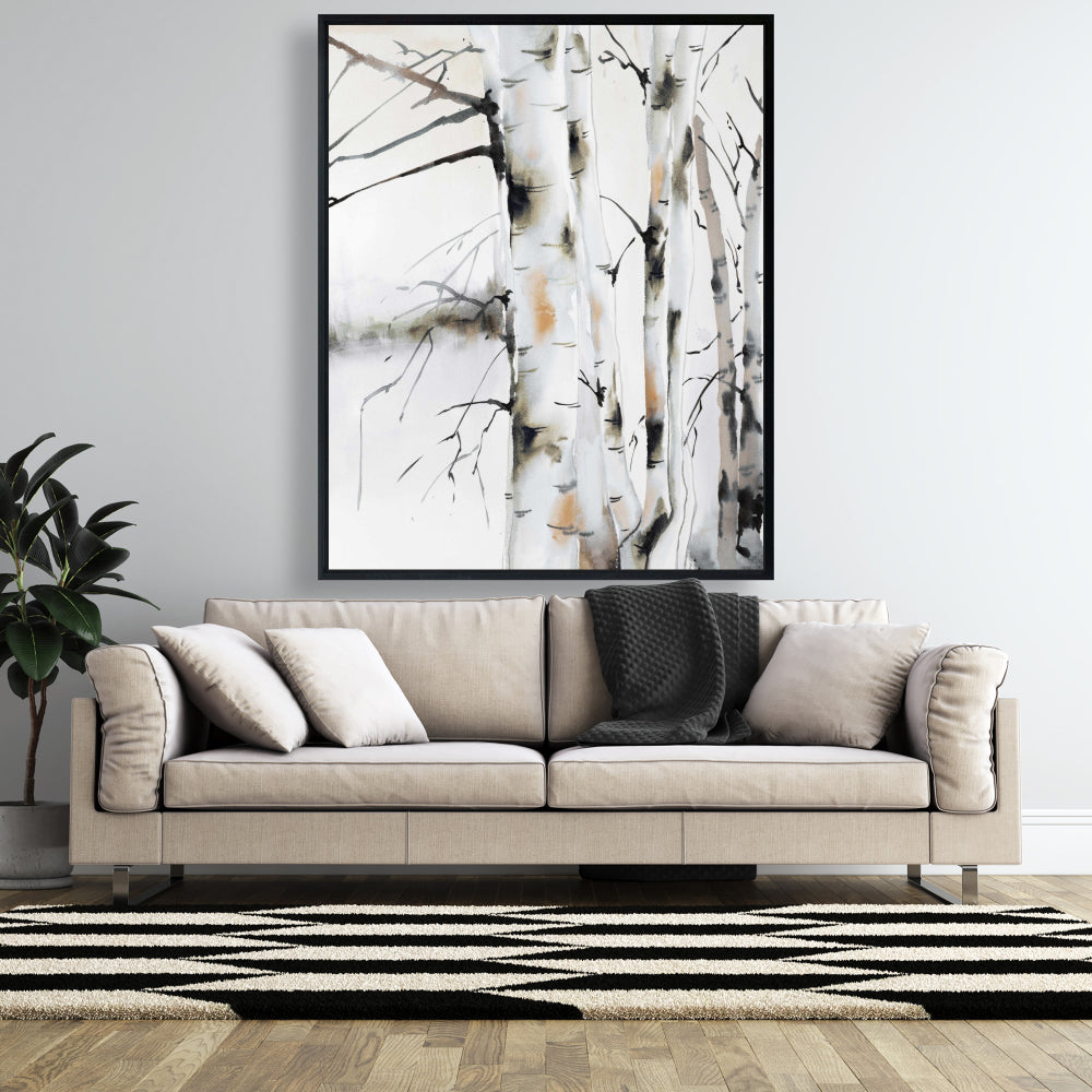 Winter Birches Canvas | Brown Frame | Trees Landscapes Decor