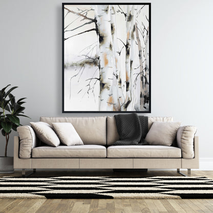 Winter Birches Canvas | Brown Frame | Trees Landscapes Decor