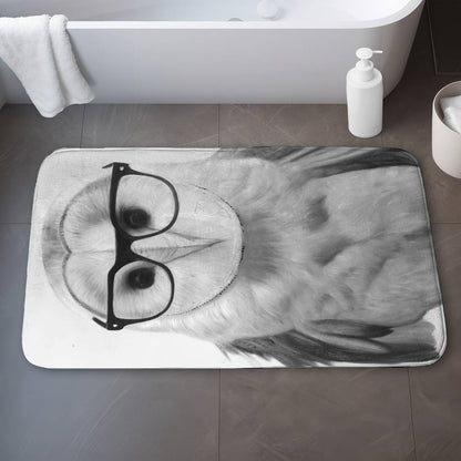 Realistic Barn Owl Bath Mat | Monochrome Bird Home Decor