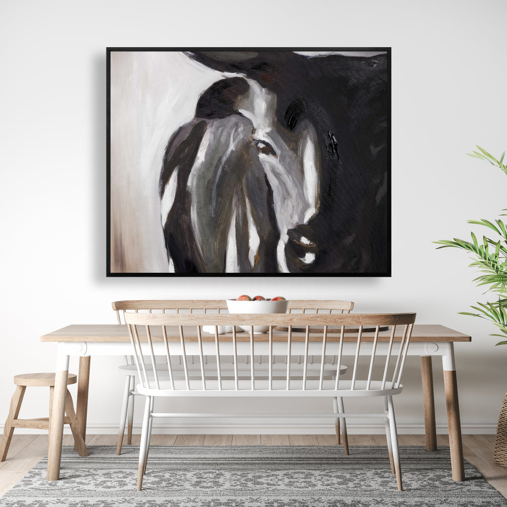 Bull Head Closeup Canvas | Brown Framed Bedroom Decor