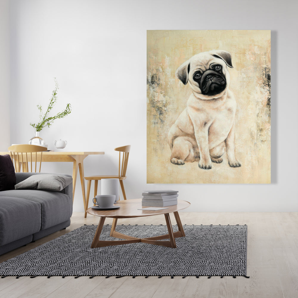 Toile représentant un petit carlin | Décoration murale encadrée avec animaux pour chambre à coucher