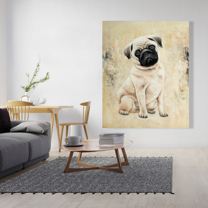 Toile représentant un petit carlin | Décoration murale encadrée avec animaux pour chambre à coucher