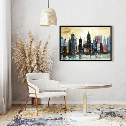 Blue Skyline Abstract Cityscape | Framed Canvas Home Decor