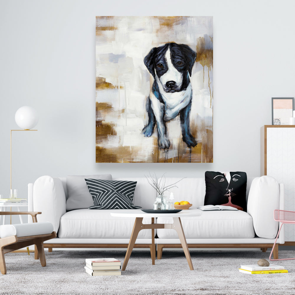 White Animals Pets Canvas - Sitting Dog Home Decor Wall Art