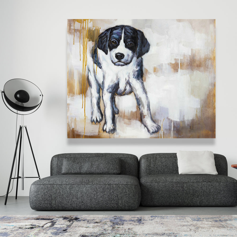 Curious Puppy Dog White Canvas | Bedroom Animal Wall Art