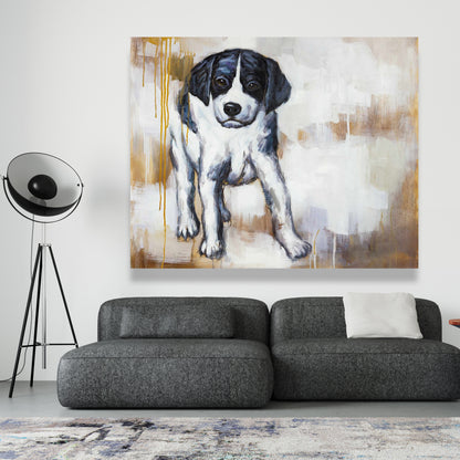 Curious Puppy Dog White Canvas | Bedroom Animal Wall Art