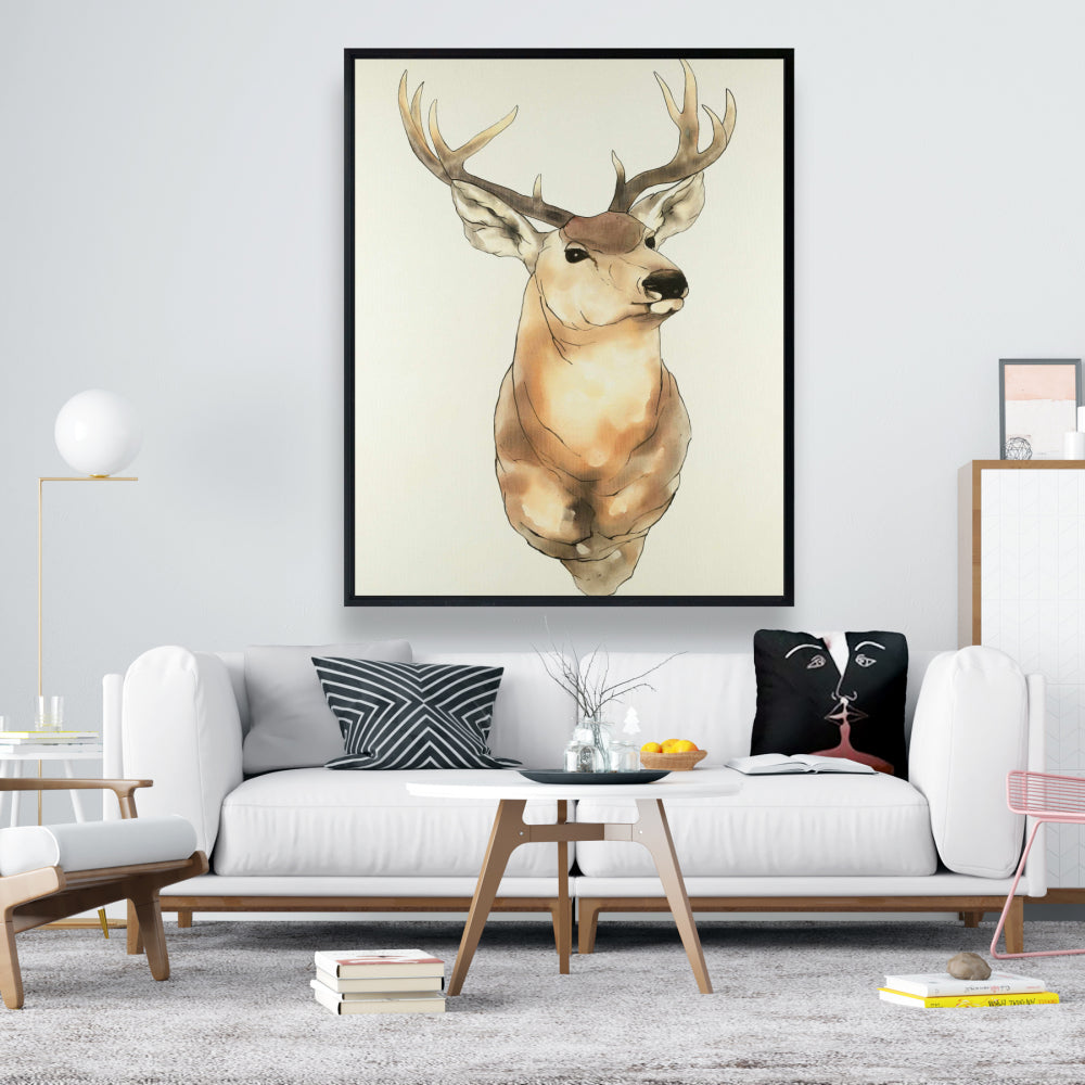 Portrait de cerf sur toile | Décoration de chambre rustique | Art encadré