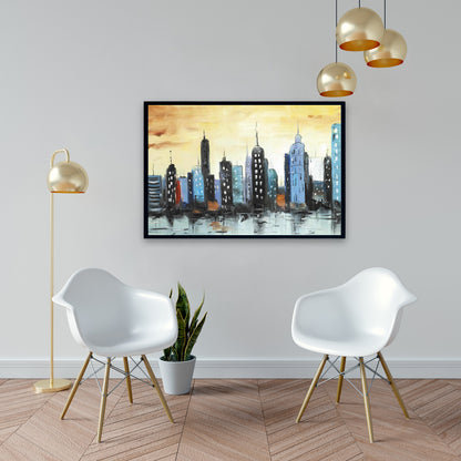 Skyline on Cityscape | Building Blue Cities Framed Canvas