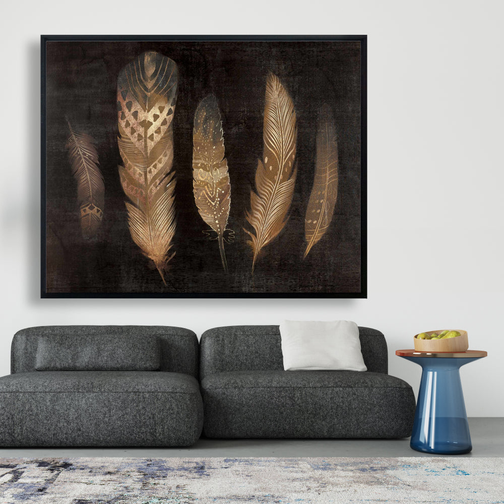 Bohemian Brown Feather Canvas | Framed Bedroom Wall Decor