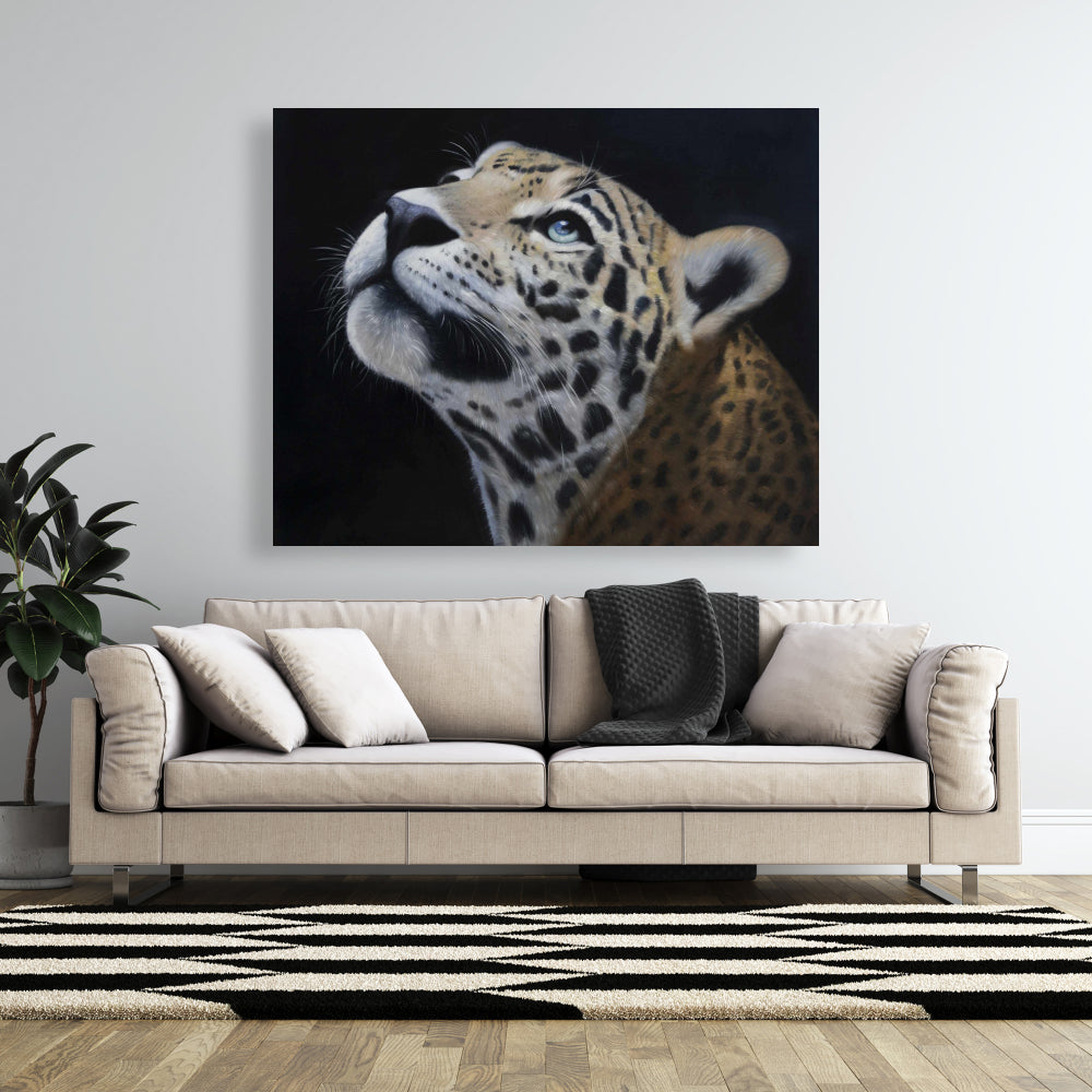 Realistic Leopard Face Canvas | White Bedroom Feline Decor