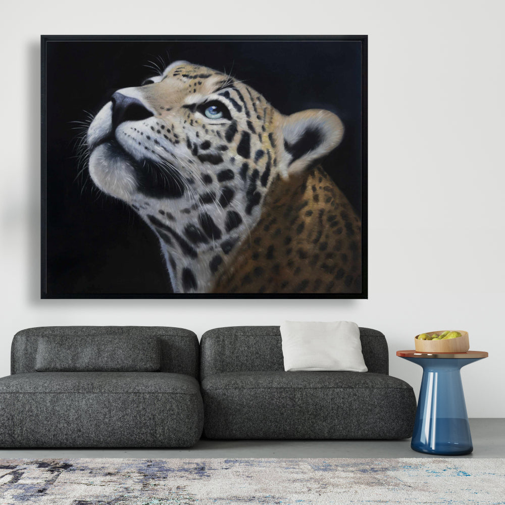 Realistic Leopard Face | African White Framed Canvas Decor